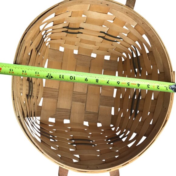 Large Handmade PETERBORO BASKET CO Amish Basket, Wood w/ Leather Braided Handles - Picture 10 of 13